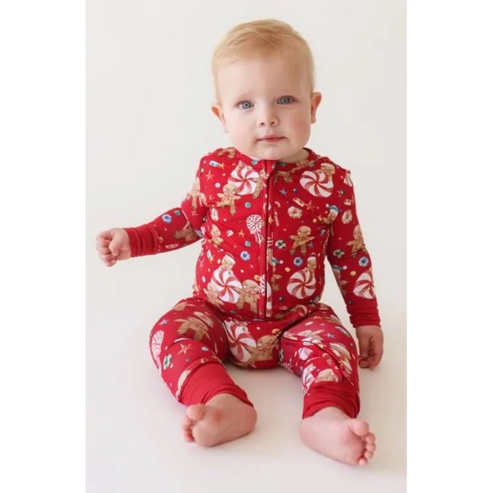 Posh Peanut Zip Bamboo Onesie Red Gingerbread Lane Holiday‎ 3-6 Month NWT